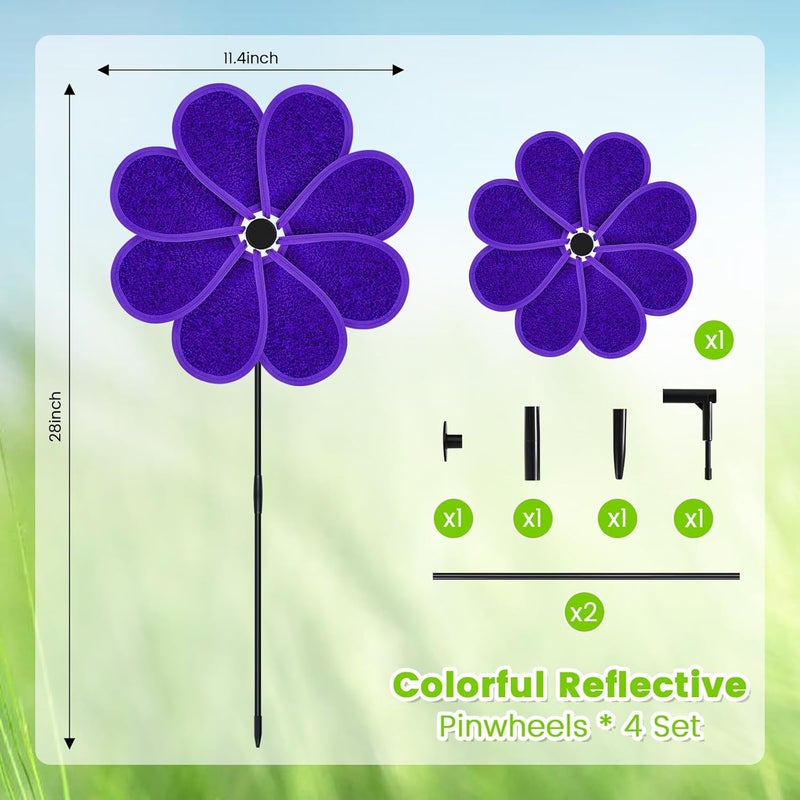 DECEED 4PCS 11.4" W x 28" H Reflective Pinwheels Sparkly Lawn Wind Spinners Colorful Rainbow Windmill for Garden Decoration Bird Devices Deterrent to Scare Birds Away（Purple） - Image 3
